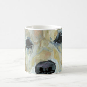Café Ojos del golden retriever y taza del arte de la