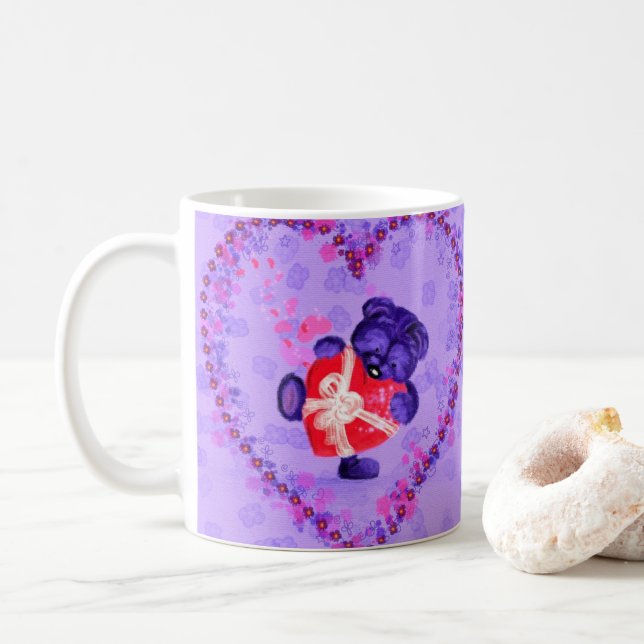Café Oso bebé con taza de regalo de corazón (Con donut)
