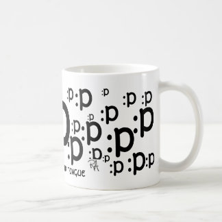 Café : p, pega hacia fuera su taza de la lengua