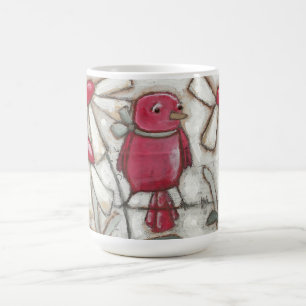 Café Pájaros y floraciones - taza del rojo de Apple