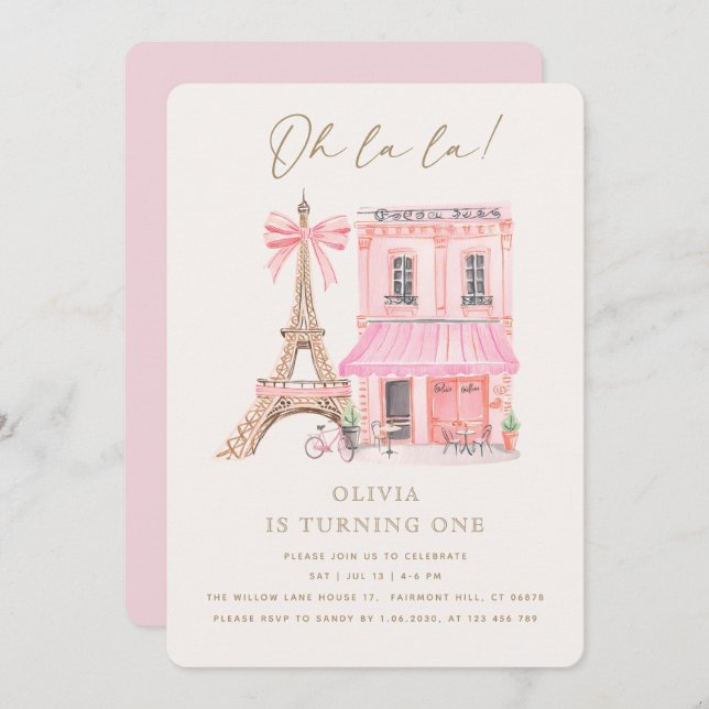 Café parisino primera invitación de cumpleaños (Anverso / Reverso)