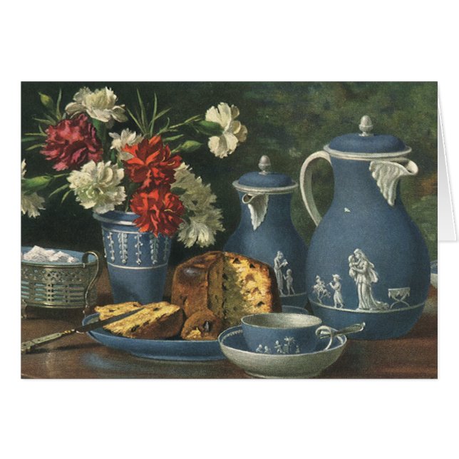 Café, pastel, té y flores vintage por la tarde (Anverso (Horizontal))