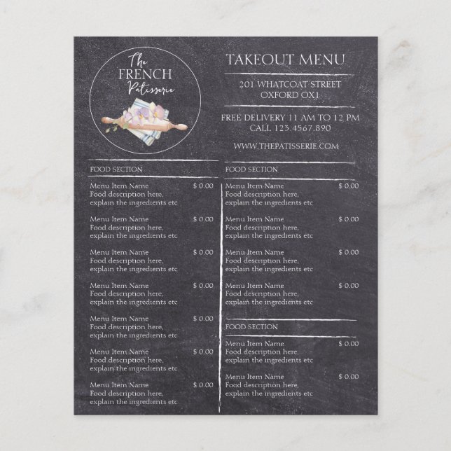 Cafe Patisserie Panadería Menú de compras (Anverso)