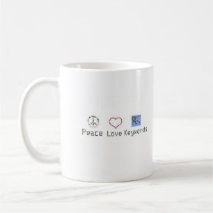 Café Paz, amor, taza de las palabras claves