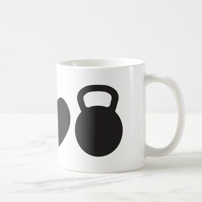 Café Paz, amor, y taza de Kettlebell" (Derecha)