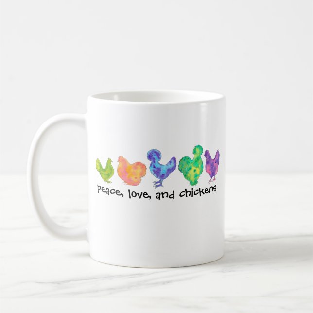 Café paz, amor, y taza de los pollos (Izquierda)
