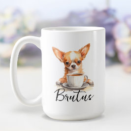 Café Perro Chiwawa con taza de café, perro con actitud