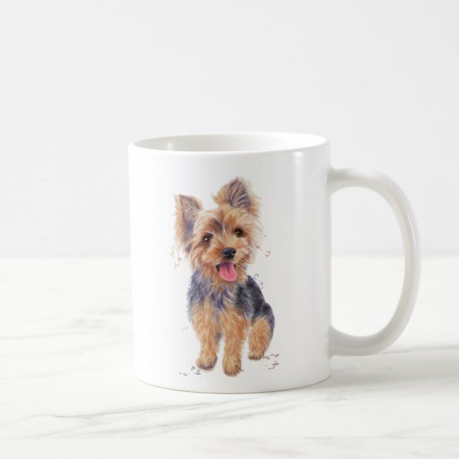 Café Perro del terrier de Yorkshire en una taza (Derecha)