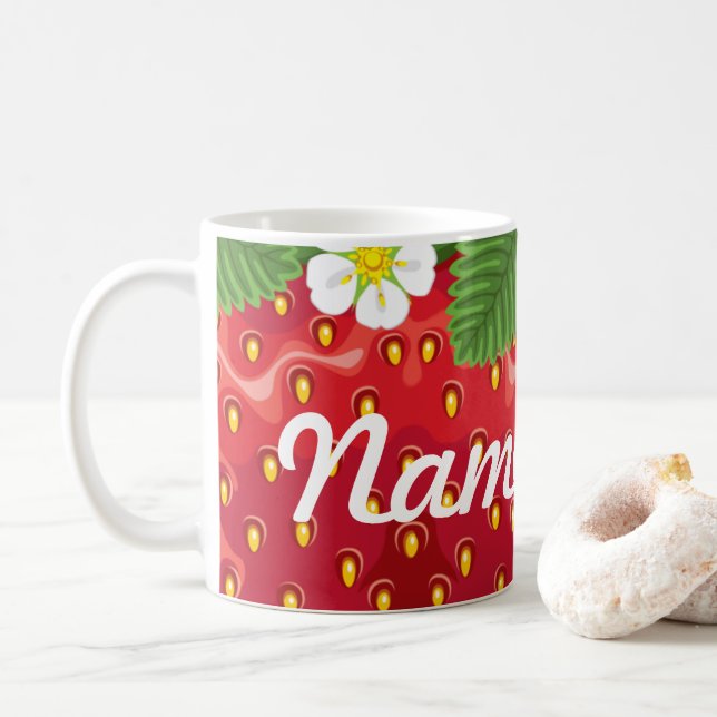 Café personalizado de fresa de verano, taza (Con donut)