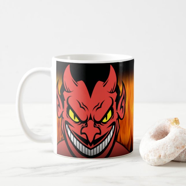 Café personalizado del Diablo de Halloween, Copa (Con donut)