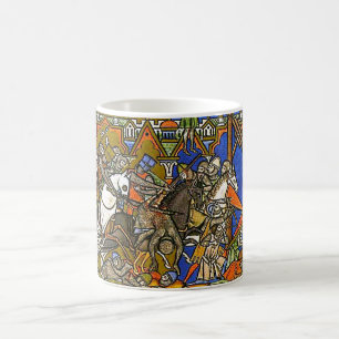 Café Pintura de libro medioevo batalla en caballos taza