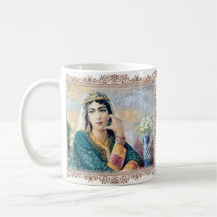 Café Pintura de una taza persa hermosa del chica