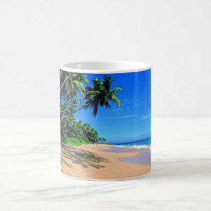 Café Playa del paraíso y taza tropicales de los