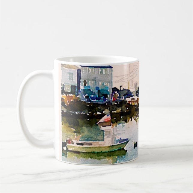 Café Plymouth, taza de la acuarela del paisaje de la (Izquierda)