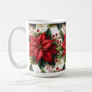 Café Poinsettia Roja Festiva con Taza de Navidad de Oro