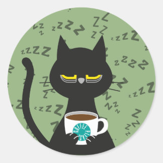 ¡CAFÉ, POR FAVOR! Pegatina Sleepy Black Cat