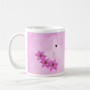Café Potro y taza rosados de las flores