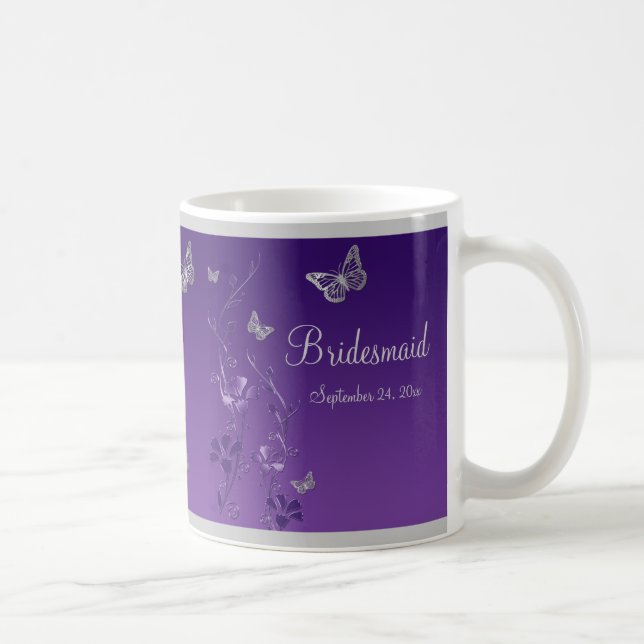 Café Púrpura, mariposas de plata, taza floral de la (Derecha)