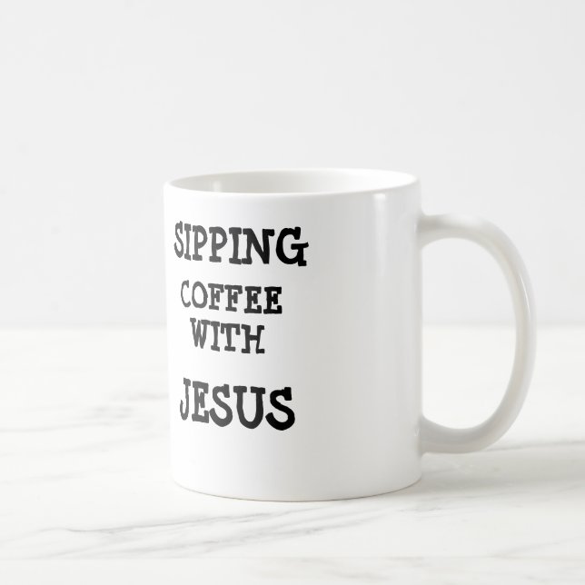 Café que sorbe con la taza de Jesús (Derecha)
