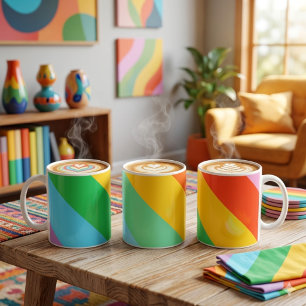 Café Rainbow Rush   Taza Clásica de Rayas en Diagonal O