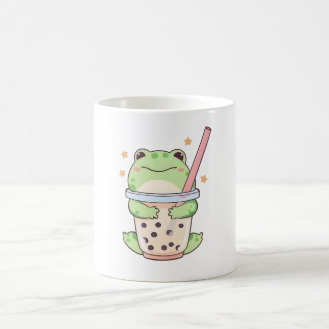 Café Rana Kawaii Chibi Abrazando Taza de Bubble Tea (Centro)