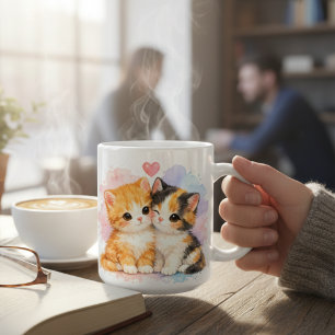 Café Regalo de Taza de Pareja de Gatito en Acuarela Ado