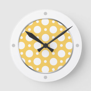 Cafe Reloj de pared de puntos de polka amarillo su