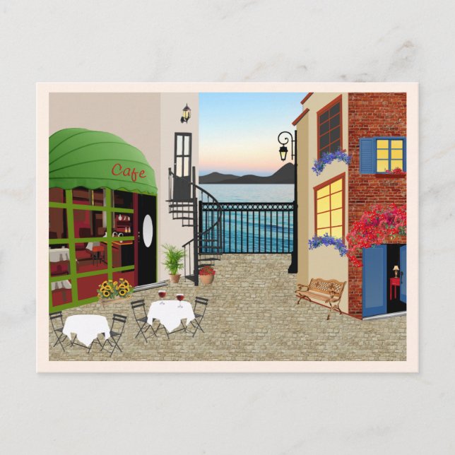 Café Restaurante en la Calle y Mar Postal (Anverso)