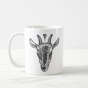 Café Retrato de cabra con taza de corazón