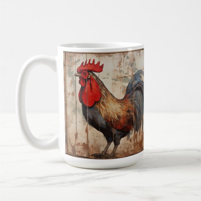 Café Rooster, madera de grano templado, rústico, taza d (Izquierda)