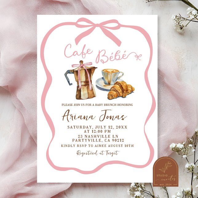 Café rosa Bébé Chica Baby Brunch Invitación a la d (Subido por el creador)