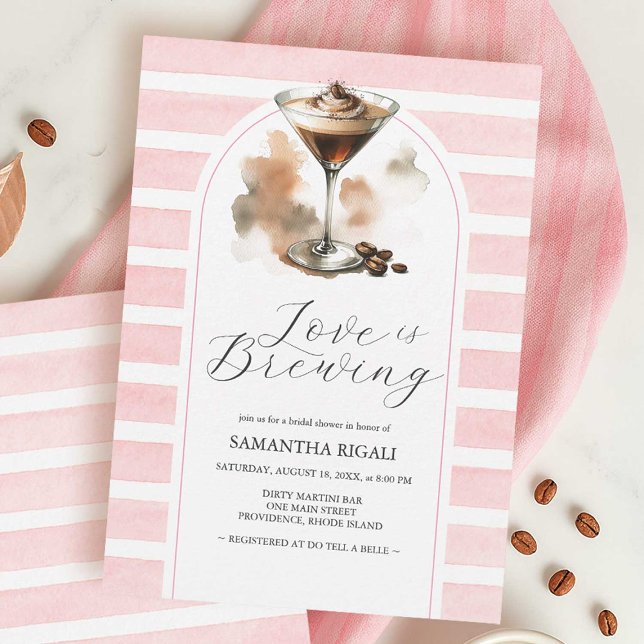 Café rosa Martini Invitaciones a ducha de novias (pink coffee bridal shower theme espresso martini small business do tell a belle)
