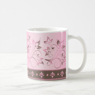 Café Rosa y taza de cerámica floral de Brown