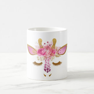 Café Rosa y taza de la jirafa del oro