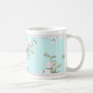 Café Rosas rosados y rosados de la taza floral elegante