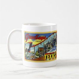 Café Saludos de la taza de la postal del vintage de