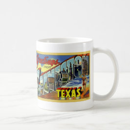 Café Saludos de la taza de la postal del vintage de