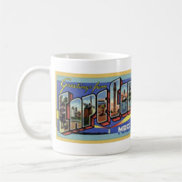Café Saludos de la taza de la postal del vintage de