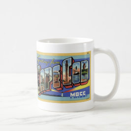 Café Saludos de la taza de la postal del vintage de