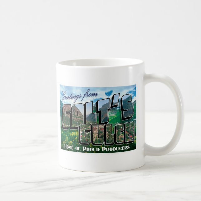 Café Saludos de la taza de la quebrada de Galt (Derecha)