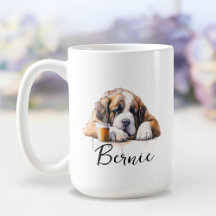 San Bernard con taza de café, perro con actitud
