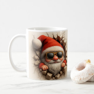 Café Santa Gnome en Taza - Divertida pared agrietada de
