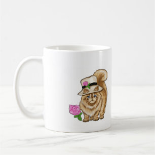 Café señora peculiar gato enojado. taza de café,
