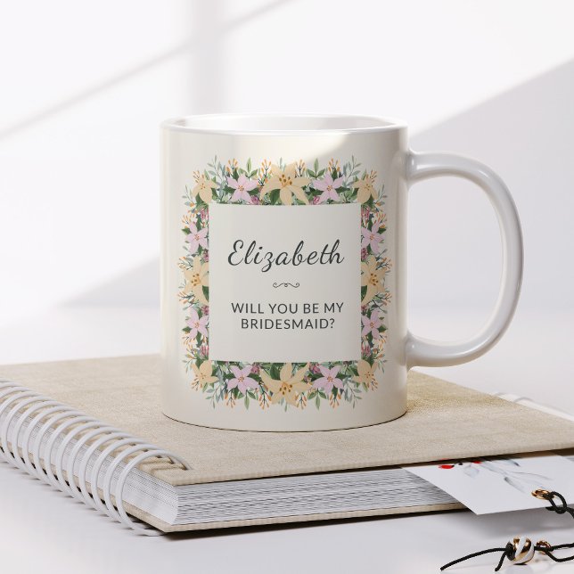 Café ¿Serás mi Dama de Honor | Taza Floral (Subido por el creador)