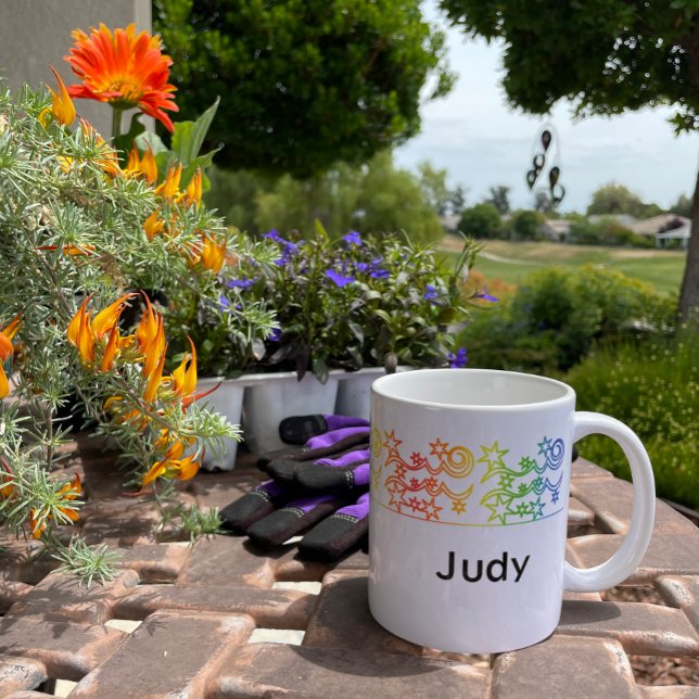 Café Signo estrella de arco iris acuario en taza person (Rainbow Aquarius Star Sign Personalized Mug for Judy)