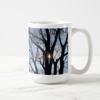 Café Sol a través de la taza de los árboles