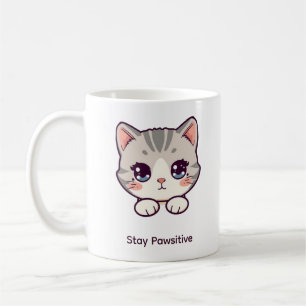 Café Stay Pawsitive   Gato Kawaii Personalizado Taza de