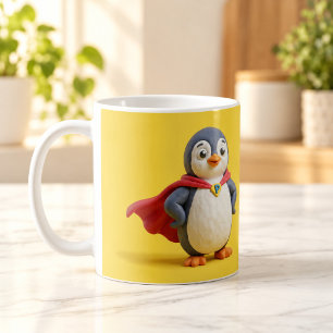 Café Super Pingüino Héroe Cute Arcilla Taza de Dibujos