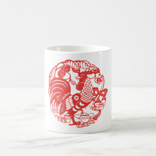 Café Taza 2 del año 2017 del gallo de Papercut del