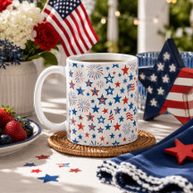 Taza 4 de Julio Estrellas y Fuegos Artificiales